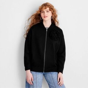 Future Collective Women's Rosette Sweater Bomber Jacket Black XXL